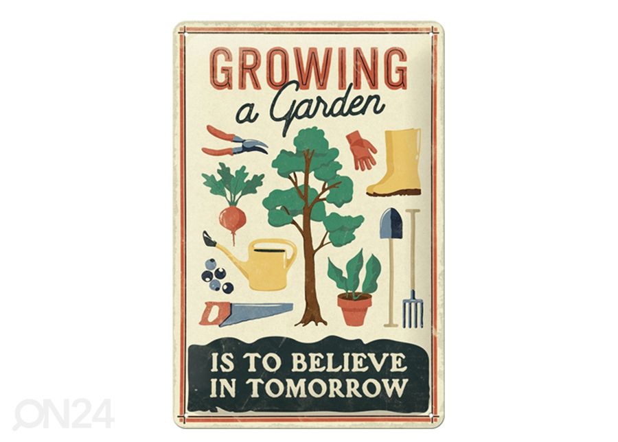 Retro metallposter Growing a garden 20x30 cm suurendatud