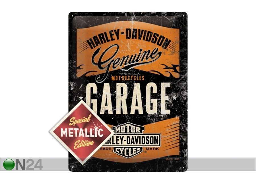 Retro metallposter Harley-Davidson Garage Metallic 30x40 cm suurendatud