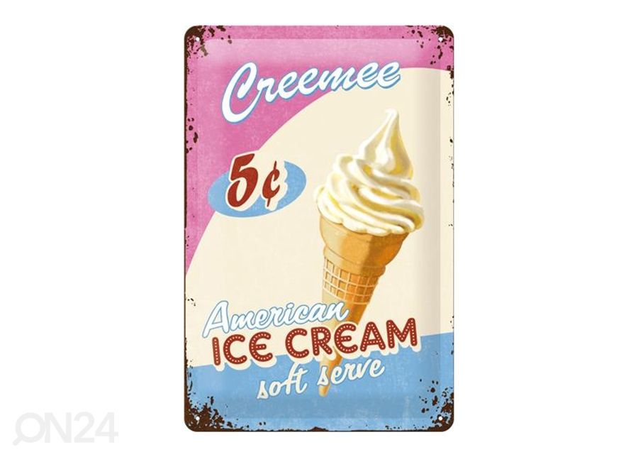 Retro metallposter Ice Cream 20x30 cm suurendatud