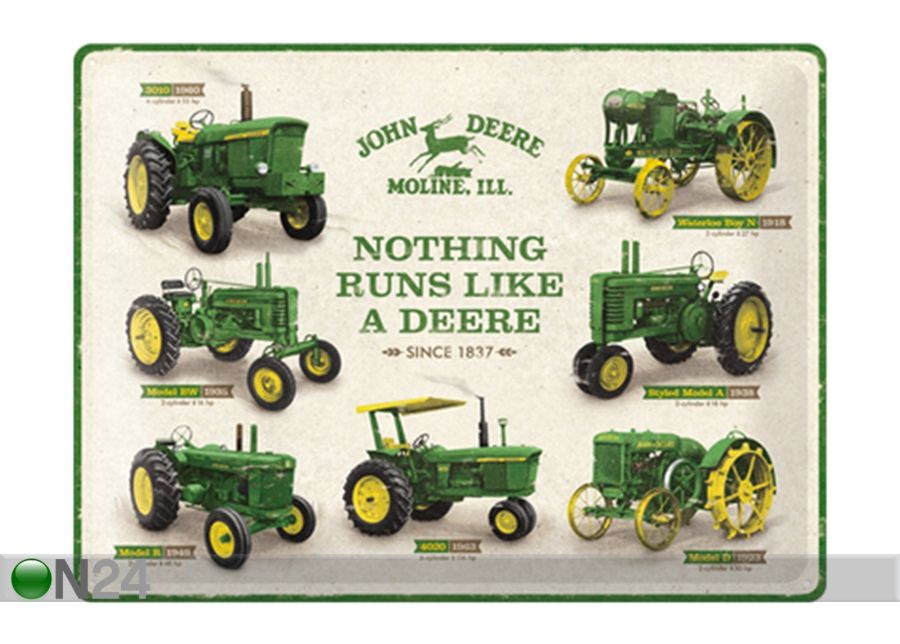 Retro metallposter John Deere - Nothing runs like a deere 30x40 cm suurendatud