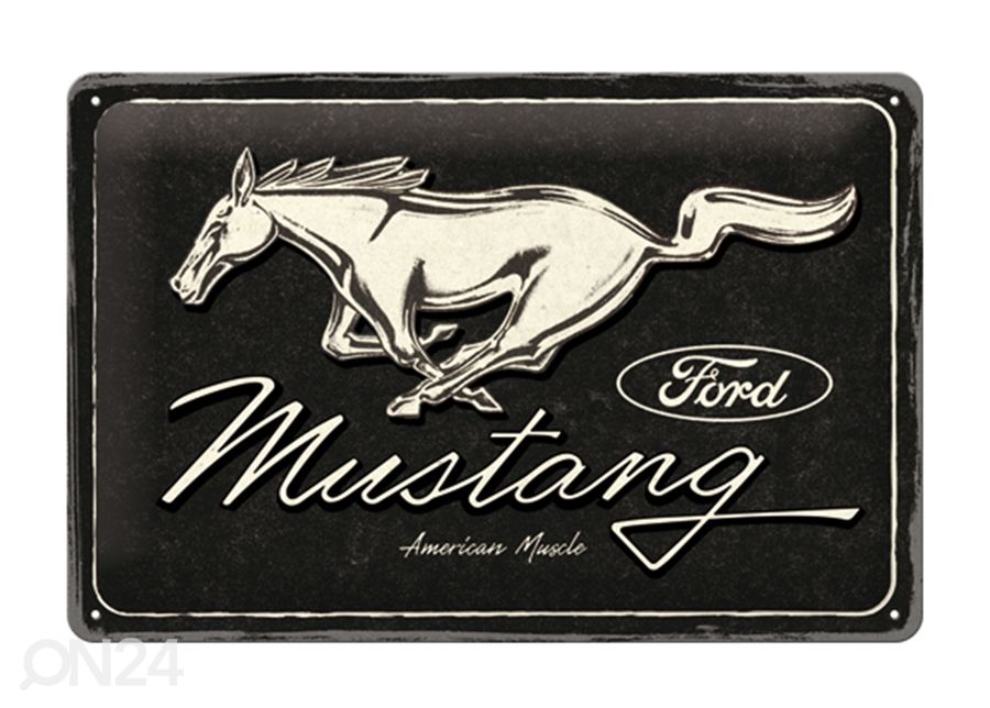 Retro metallposter Mustang - Horse Logo Black 20x30 cm suurendatud