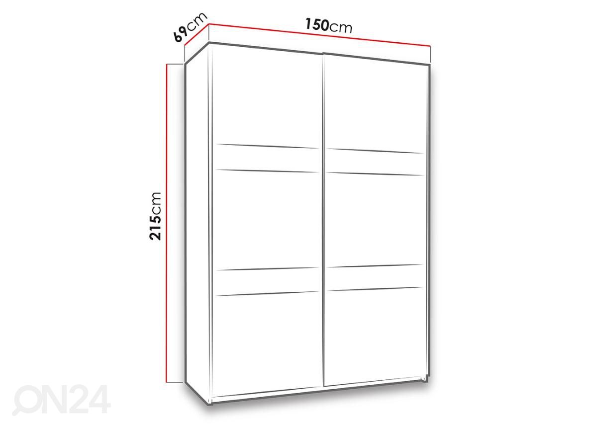 Riidekapp 150 cm + LED suurendatud mõõdud