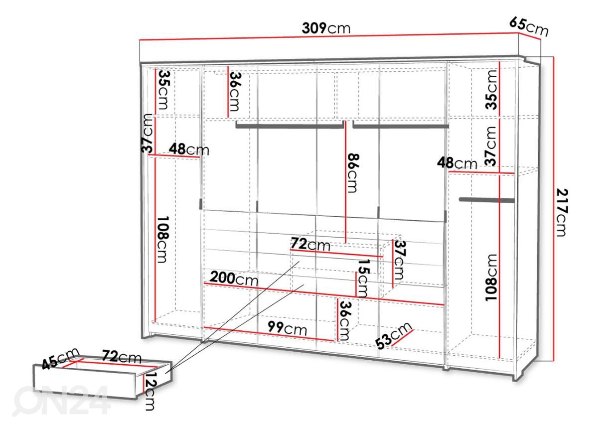 Riidekapp 309 cm suurendatud mõõdud