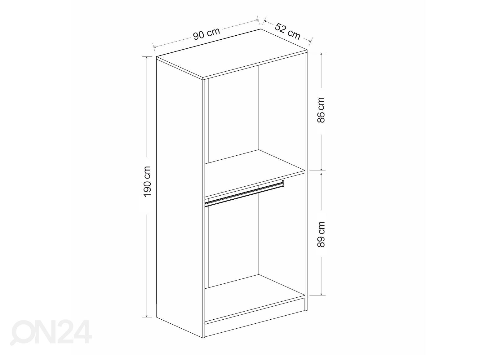 Riidekapp Glass 90 cm suurendatud mõõdud