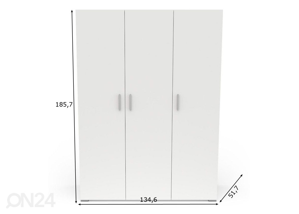 Riidekapp Izzy 134,6 cm suurendatud mõõdud