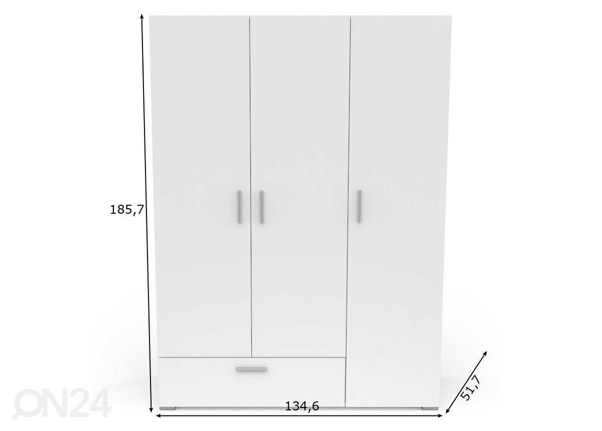 Riidekapp Izzy 134,6 cm suurendatud mõõdud