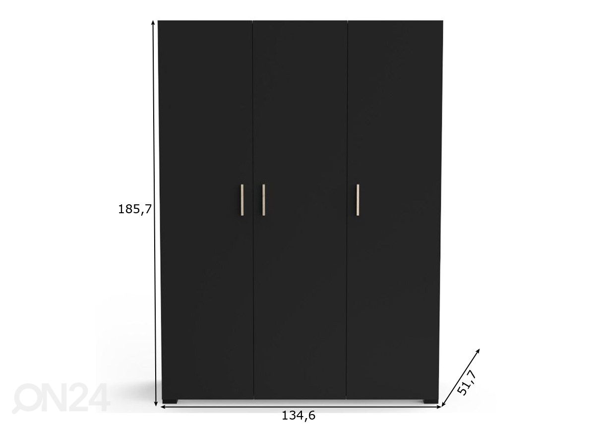 Riidekapp Izzy 134,6 cm suurendatud mõõdud