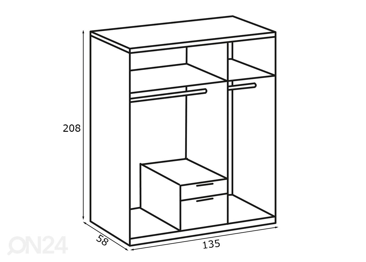 Riidekapp New York 135ch208 cm suurendatud mõõdud