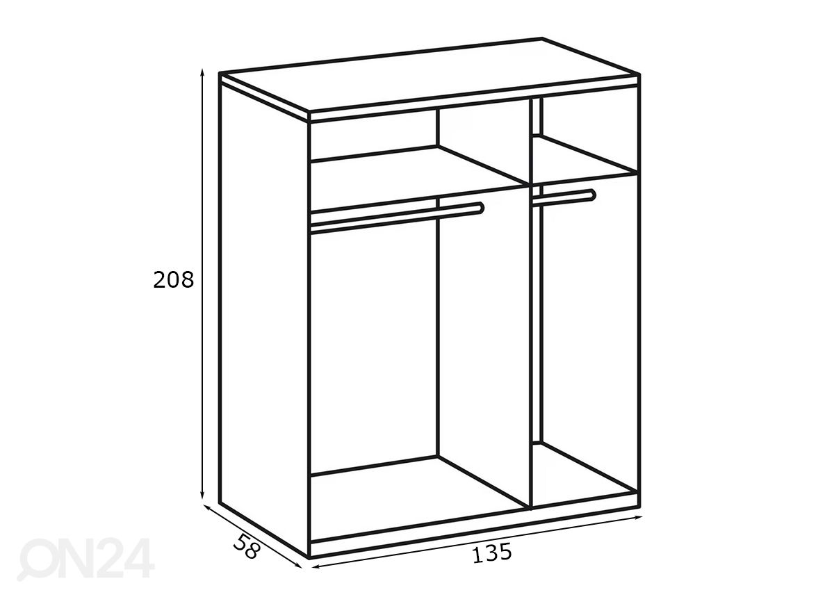 Riidekapp New York 135xh208 cm suurendatud mõõdud