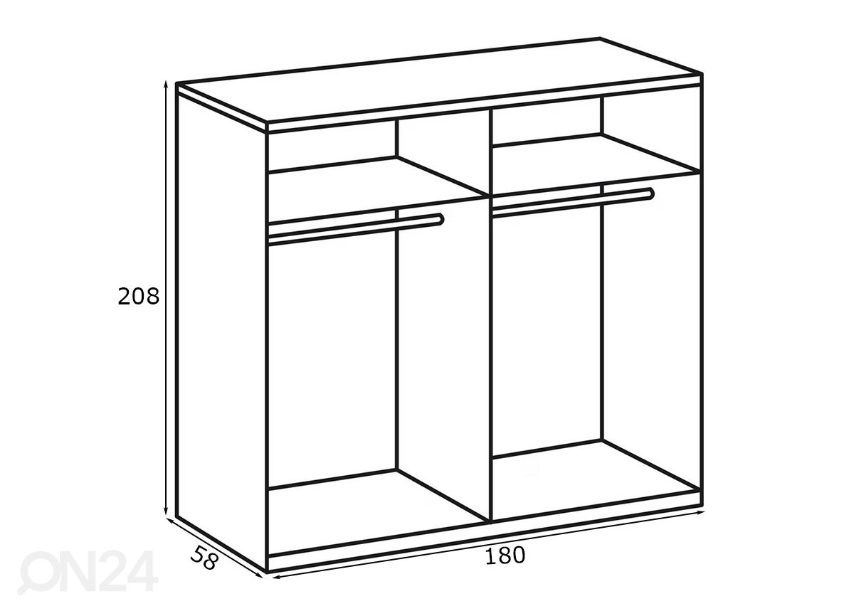 Riidekapp New York 180xh208 cm suurendatud mõõdud