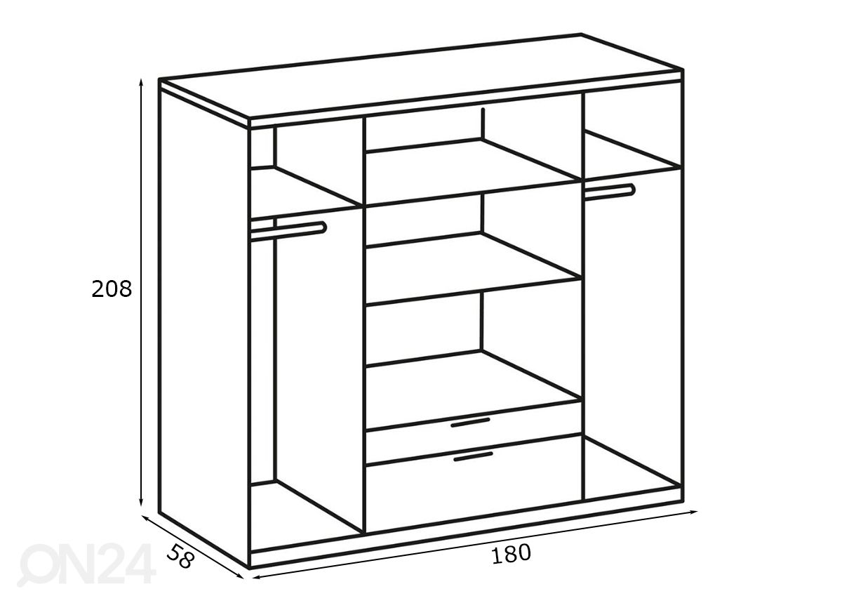 Riidekapp New York 180xh208 cm suurendatud mõõdud