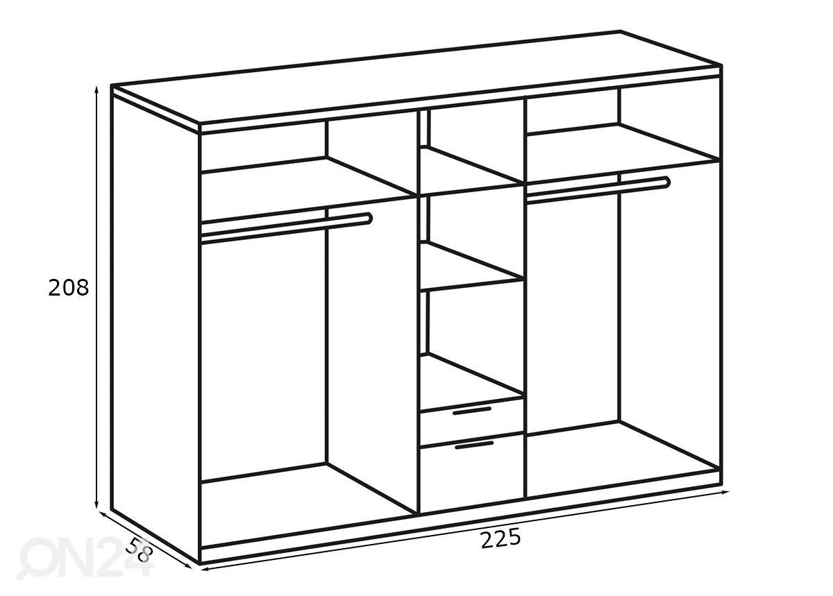 Riidekapp New York 225xh208 cm suurendatud mõõdud