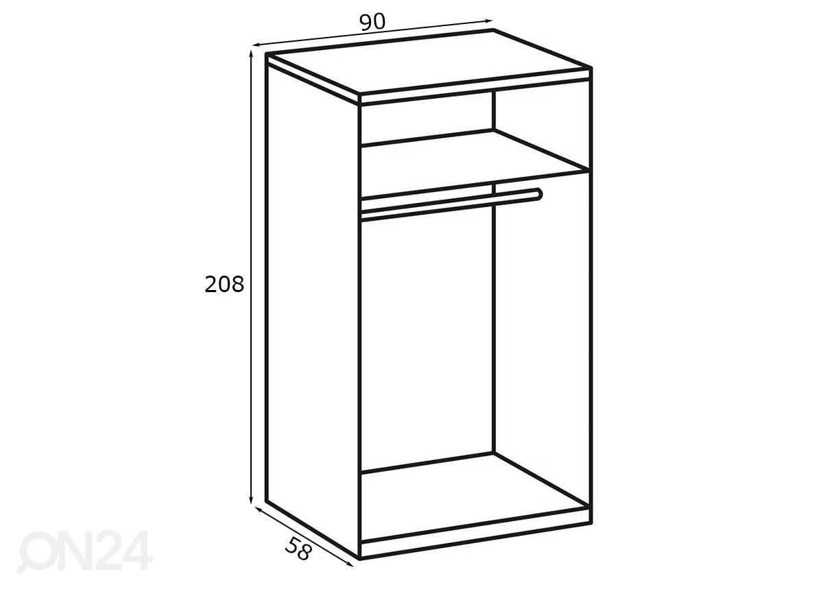 Riidekapp New York 90xh208 cm suurendatud mõõdud