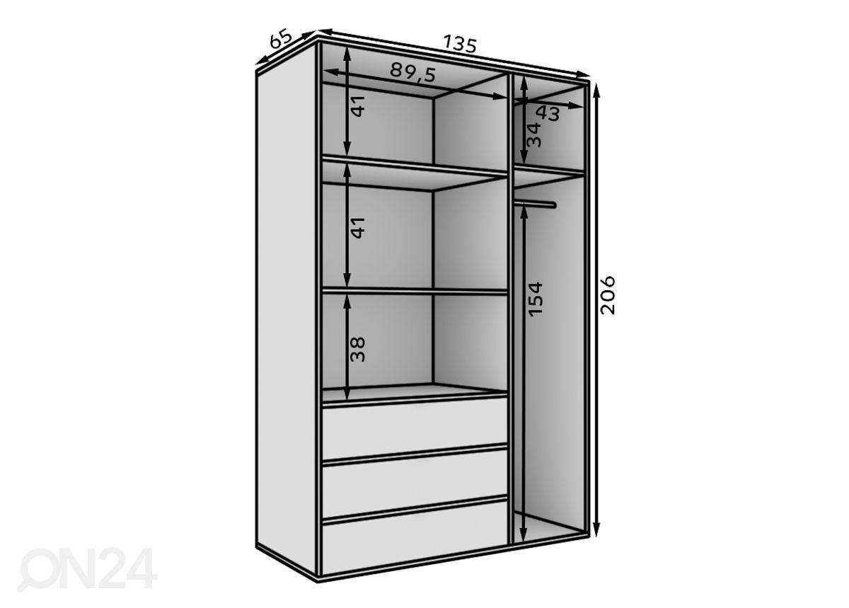 Riidekapp Piccolo 135 cm suurendatud mõõdud