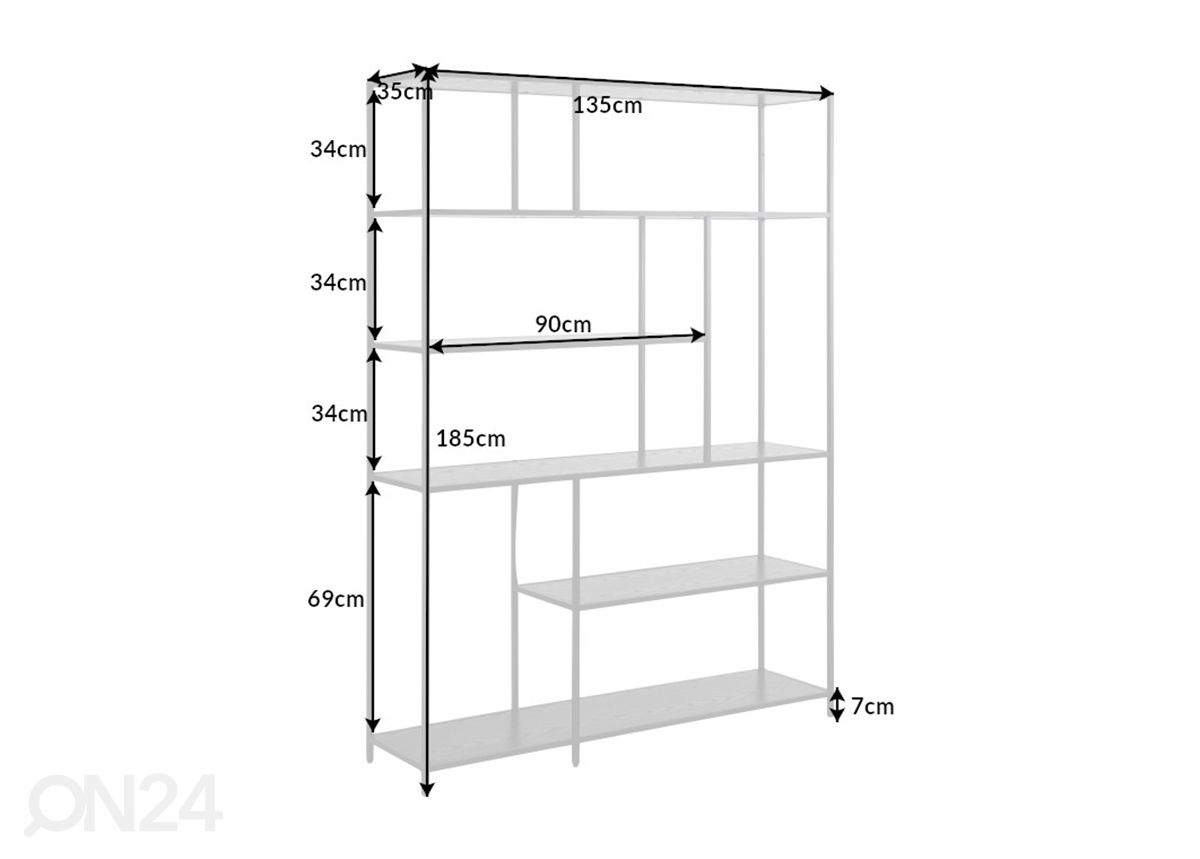 Riiul Slim Line 135 cm suurendatud mõõdud