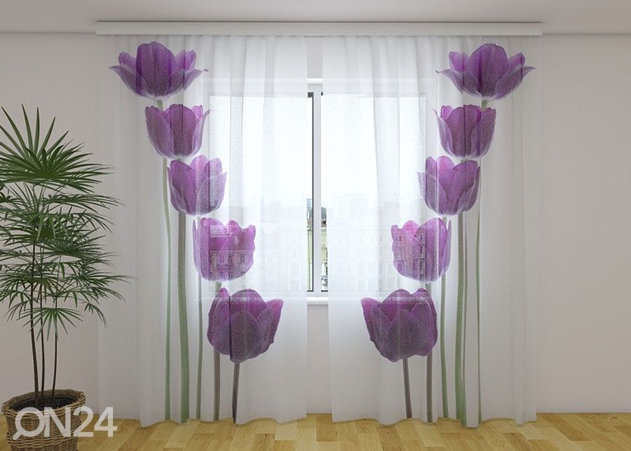 Šifoon-fotokardin Spring tulips 240x220 cm suurendatud