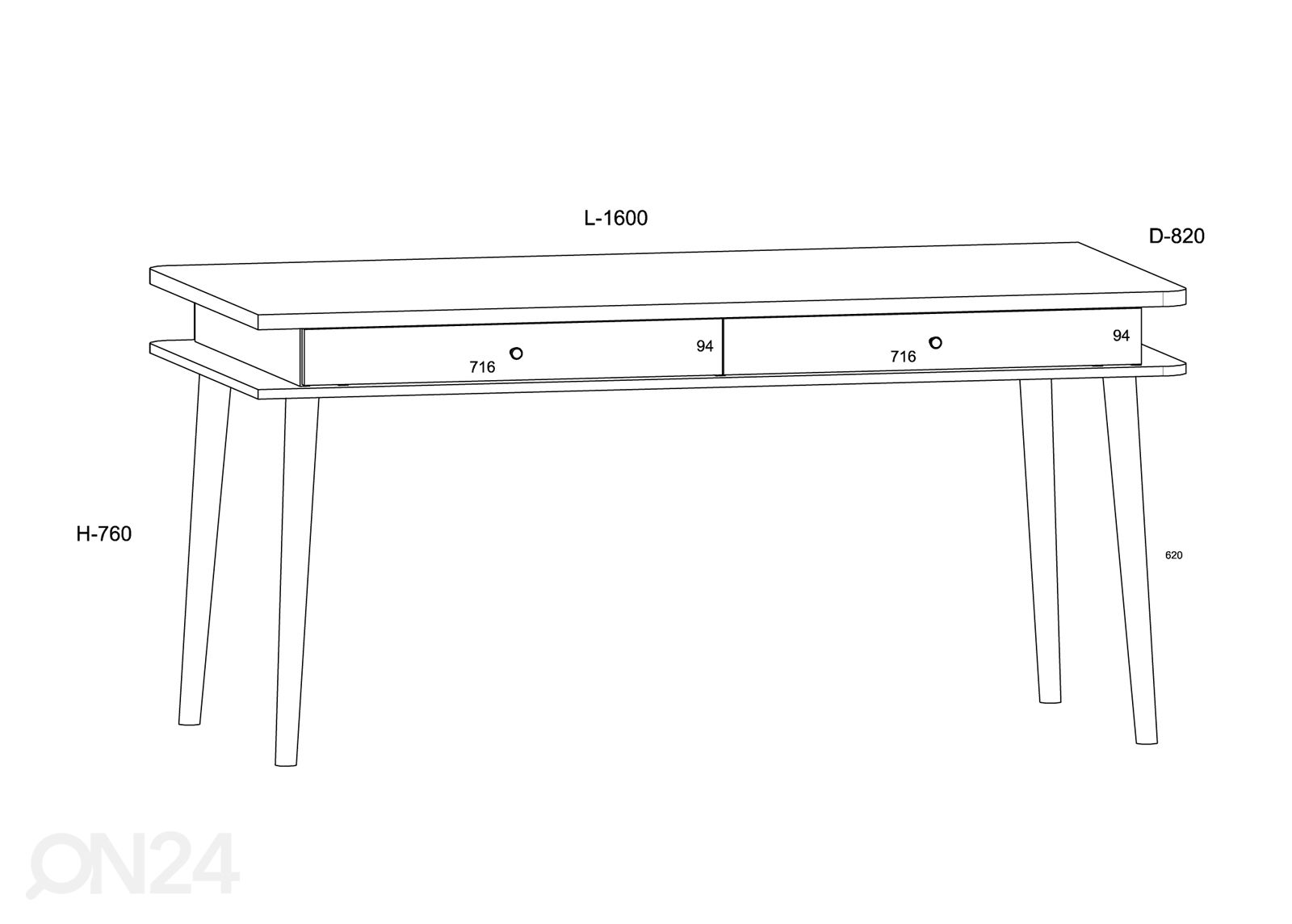 Söögilaud Glandore 160x82 cm suurendatud mõõdud