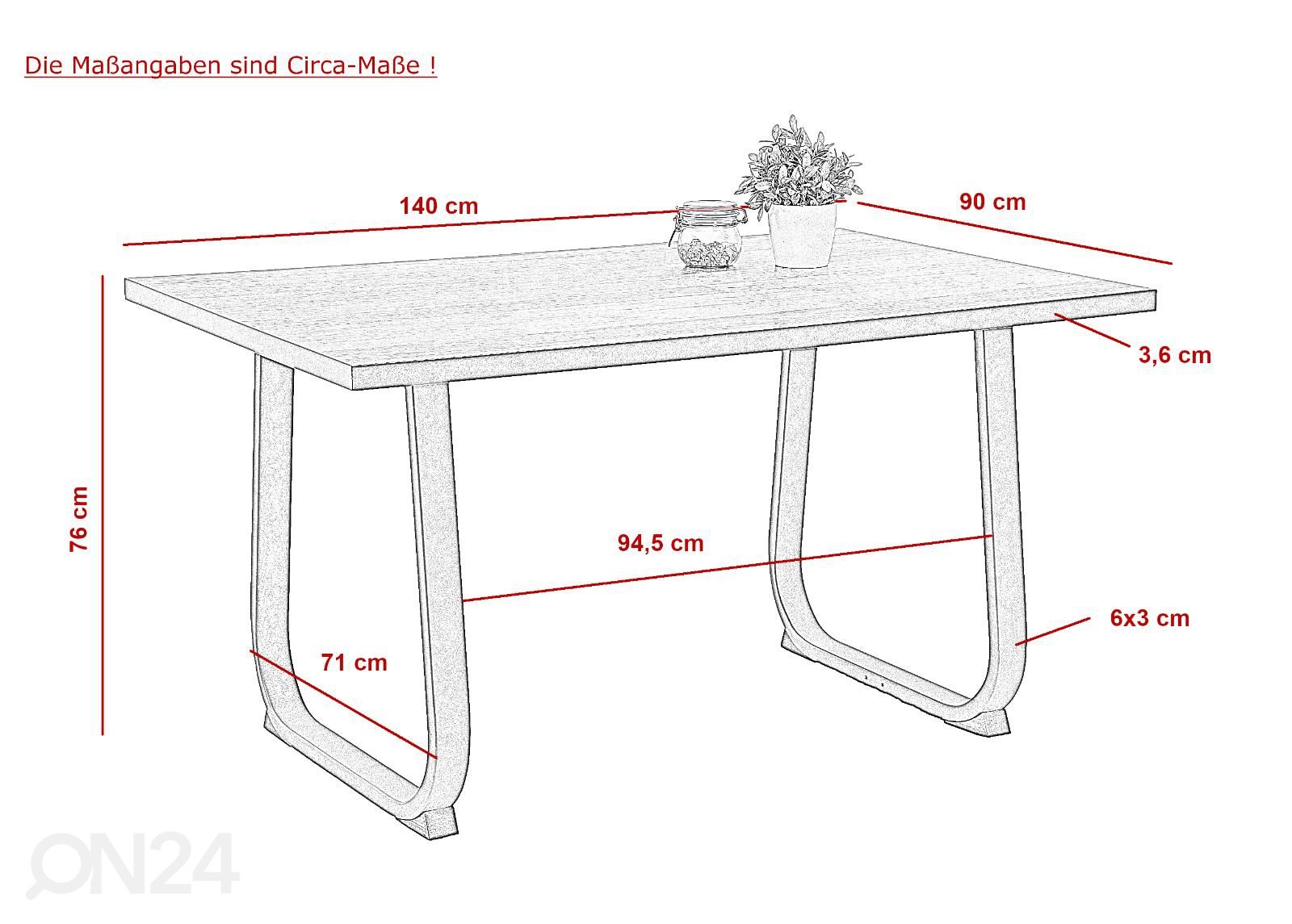 Söögilaud Luise 90x140 cm suurendatud mõõdud