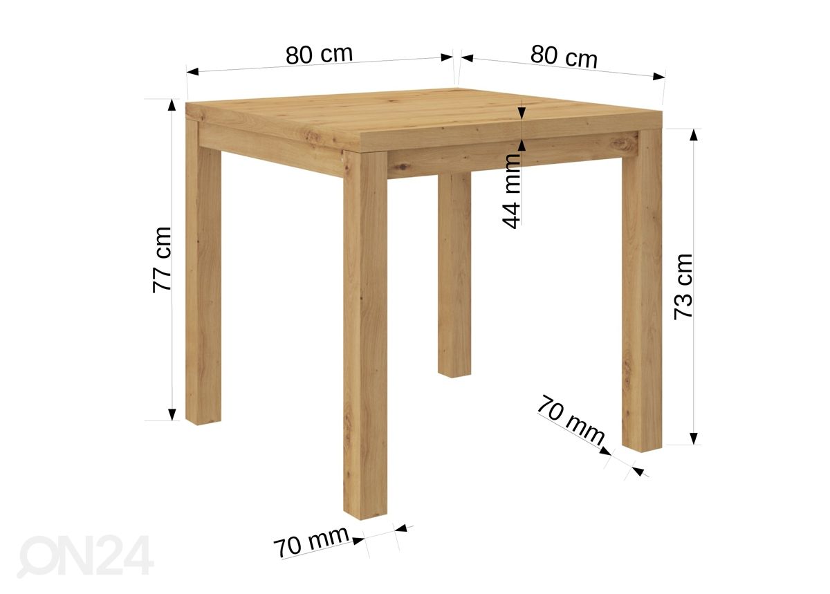 Söögilaud Olly I 80x80 cm suurendatud mõõdud