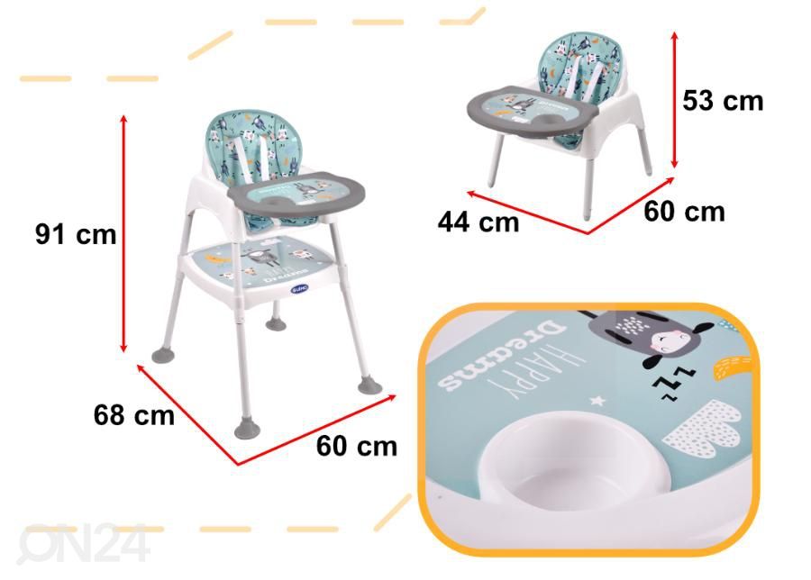 Söötmistool / laste laud ja tool 3in1 suurendatud mõõdud