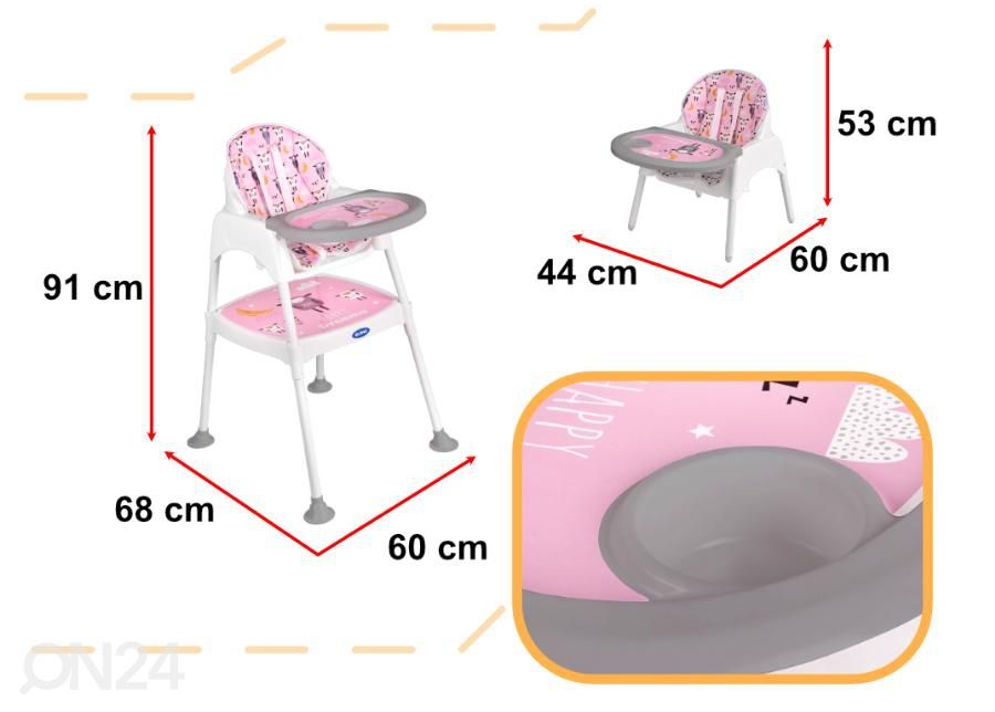 Söötmistool / laste laud ja tool 3in1 suurendatud mõõdud