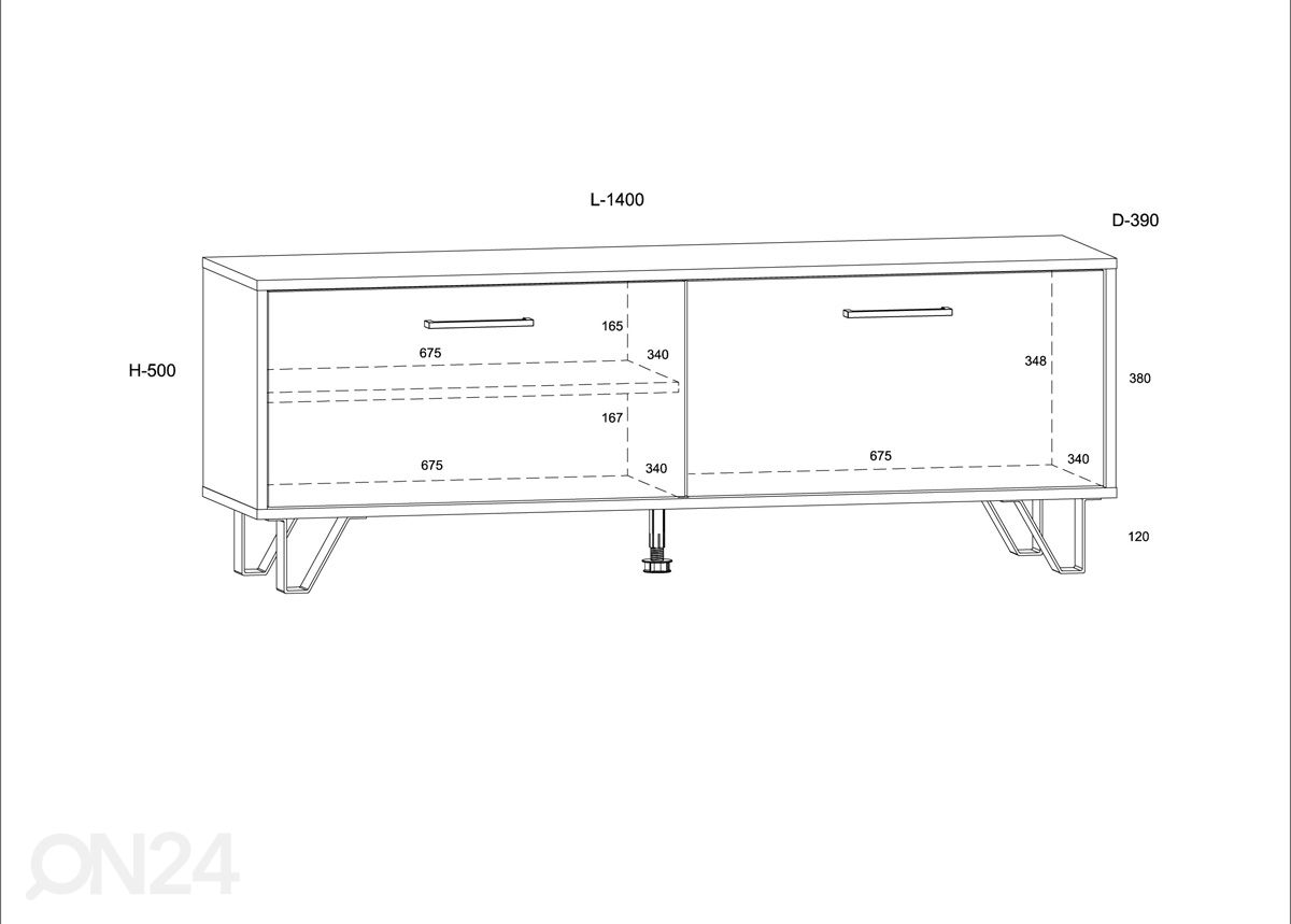 TV-alus Bos1 140 cm suurendatud mõõdud