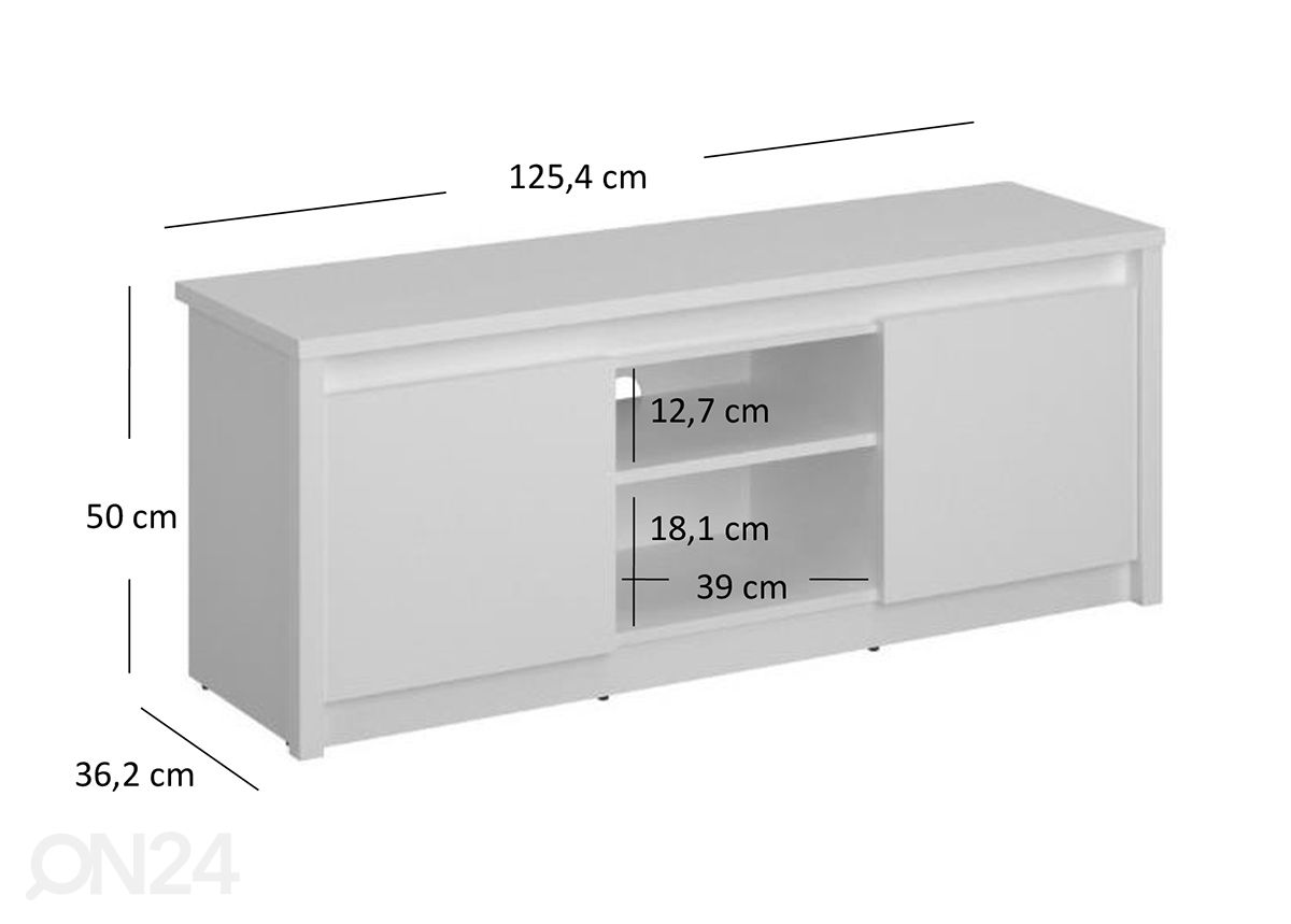 TV-alus Erden 125,4 cm suurendatud mõõdud