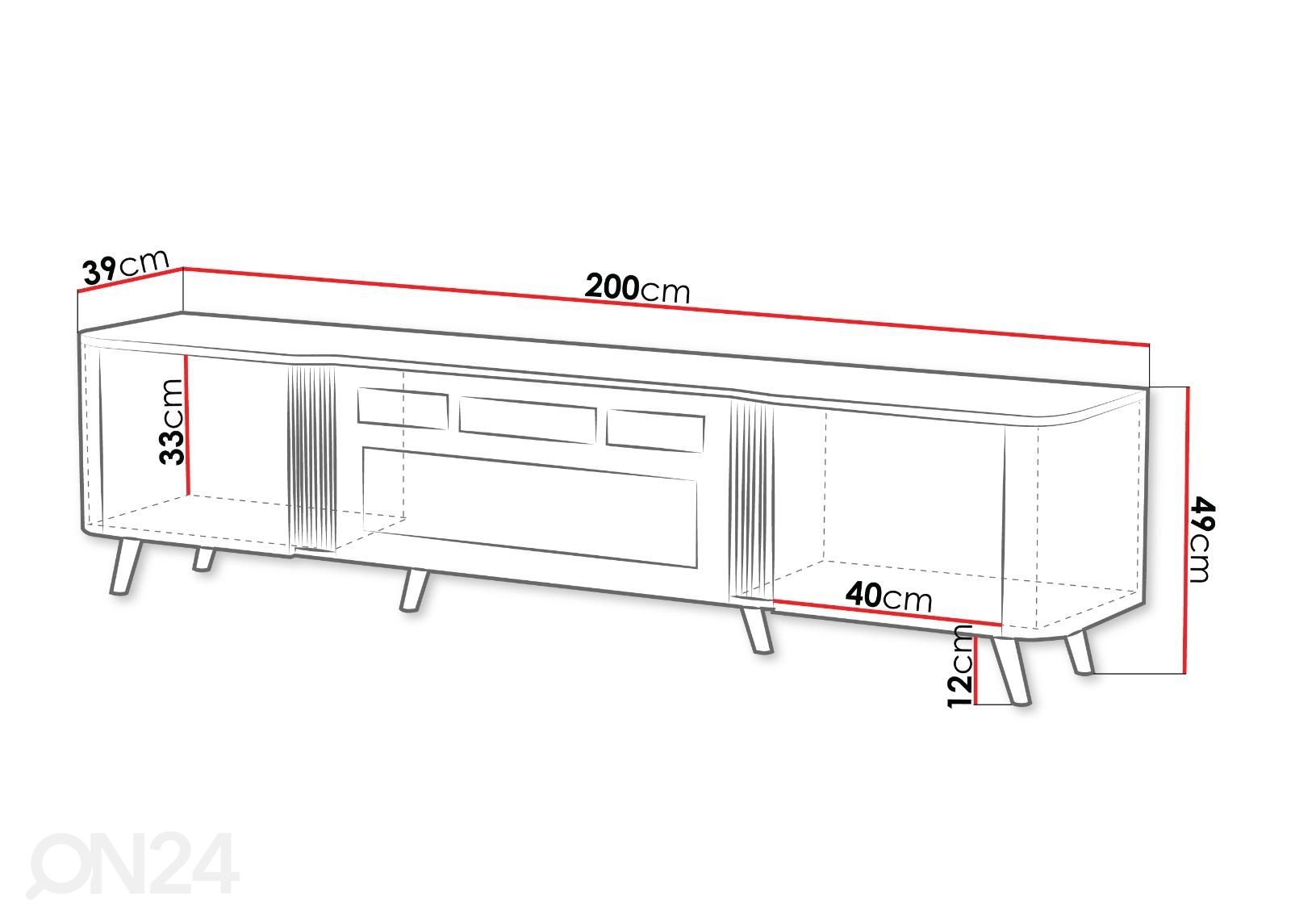 TV-alus Laara 200 cm elektrikaminaga suurendatud mõõdud