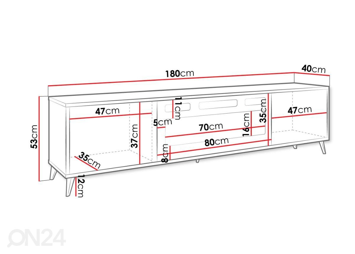 TV-alus Ovessi 180 cm elektrikaminaga suurendatud mõõdud