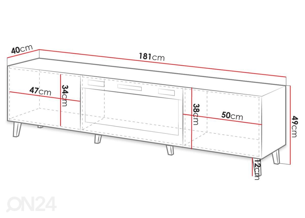 TV-alus Pahvos 181 cm elektrikaminaga suurendatud mõõdud