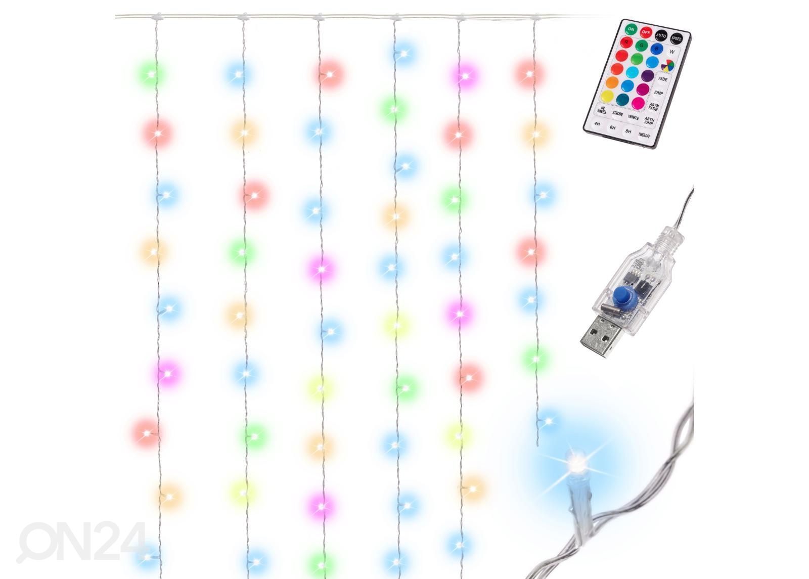 Valguskardin LED tuled 3x3m 200LED USB + pult 16 värvi mäluga suurendatud