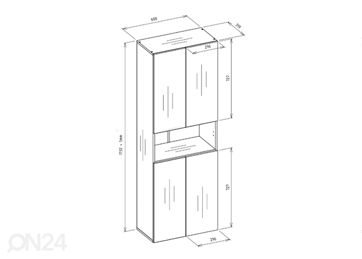 Vannitoakapp Twist X 60 cm suurendatud mõõdud