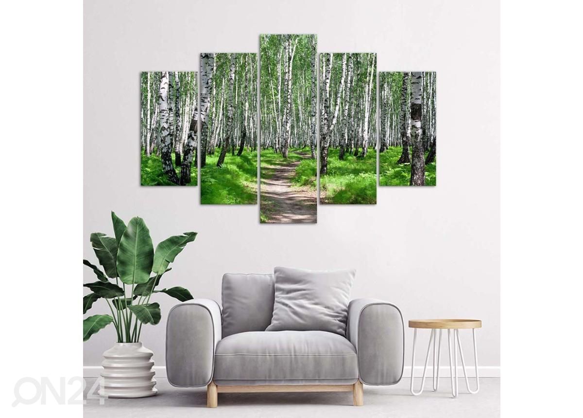 Viieosaline seinapilt Birch forest 150x100 cm suurendatud