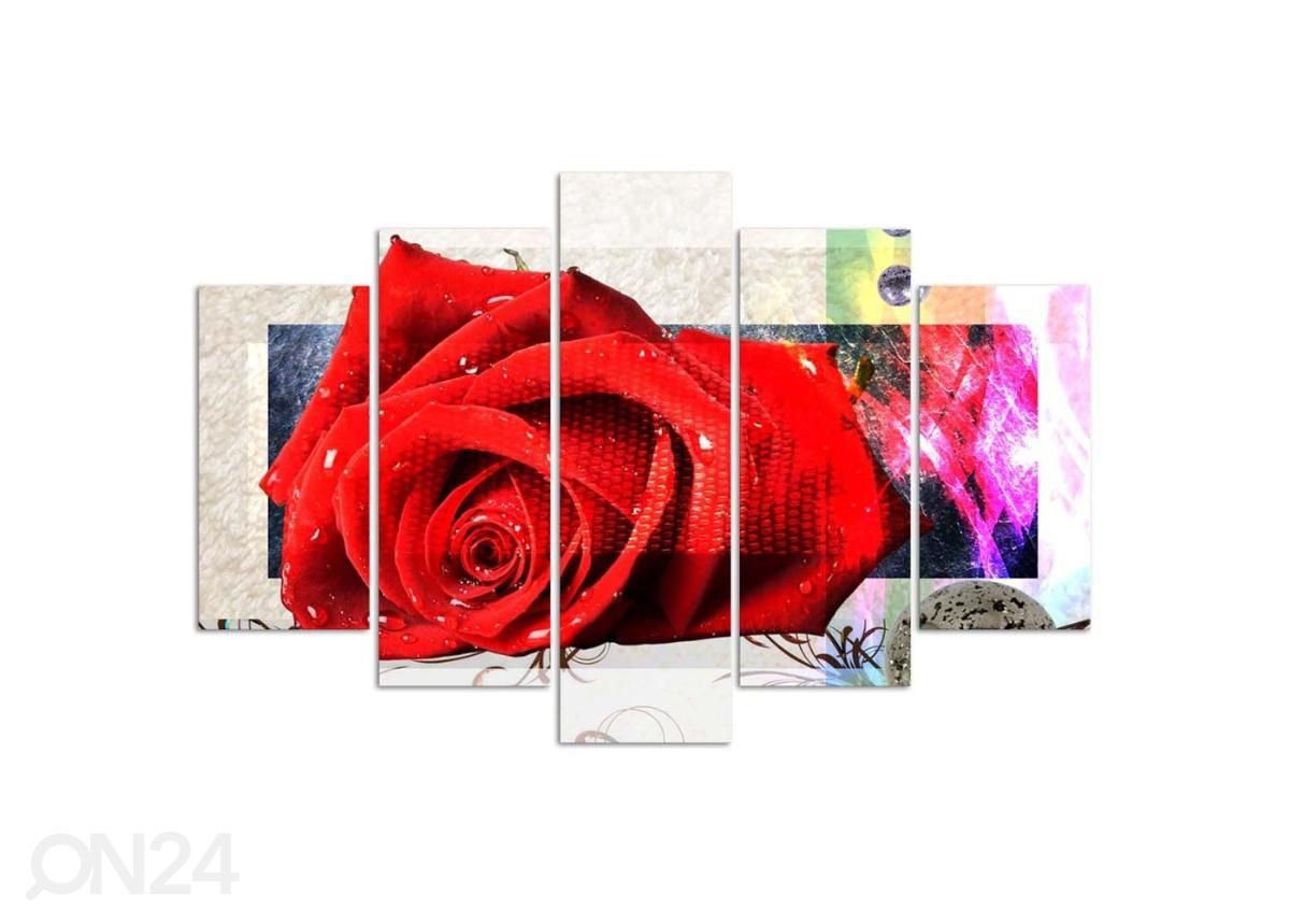 Viieosaline seinapilt Crimson Rose 150x100 cm suurendatud