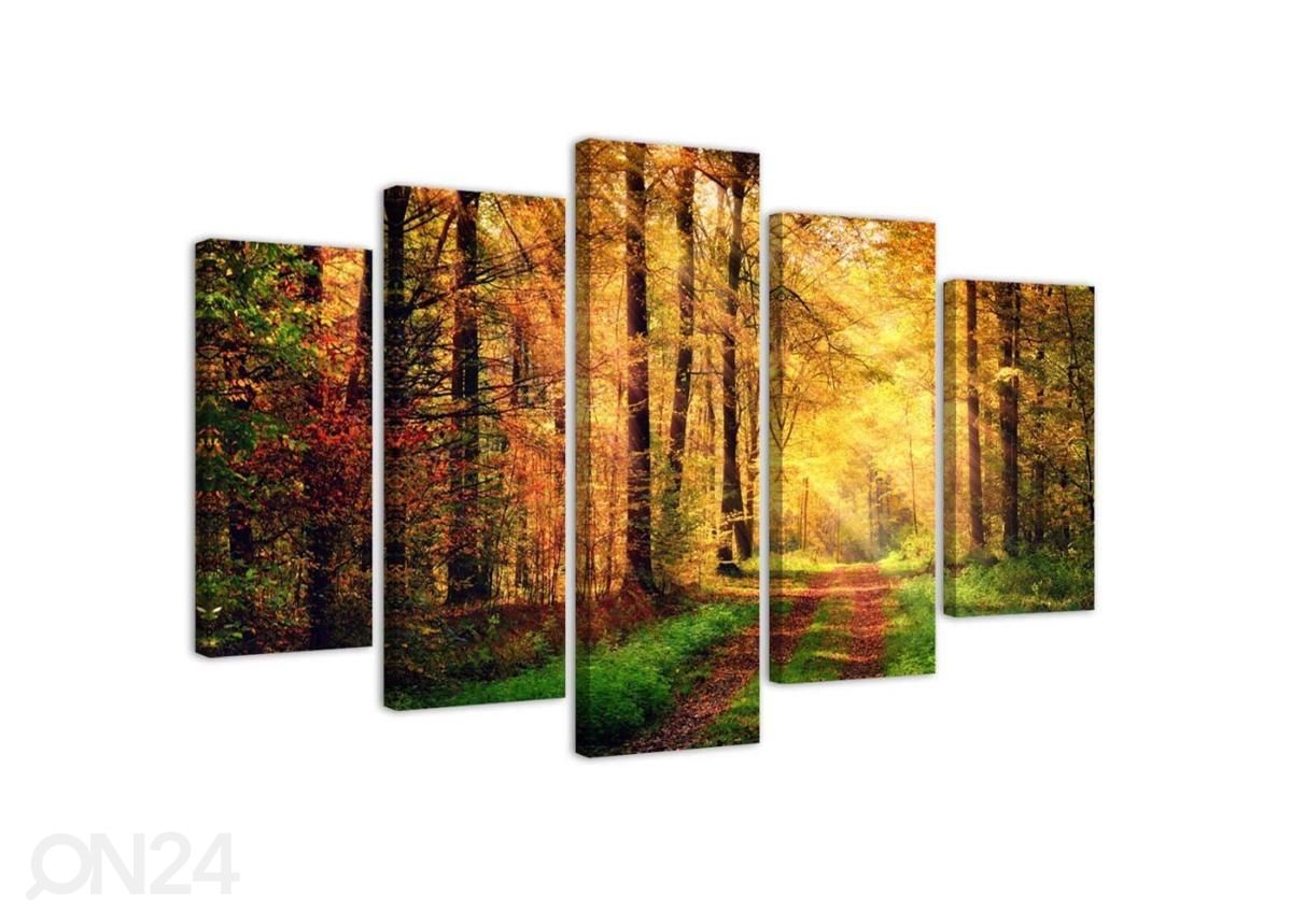 Viieosaline seinapilt Forest road 100x70 cm suurendatud