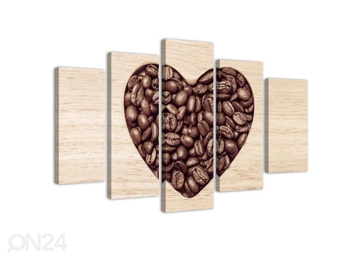 Viieosaline seinapilt Heart of Coffee 100x70 cm suurendatud