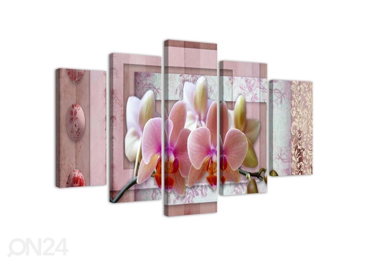 Viieosaline seinapilt Pink Orchid 200x100 cm suurendatud