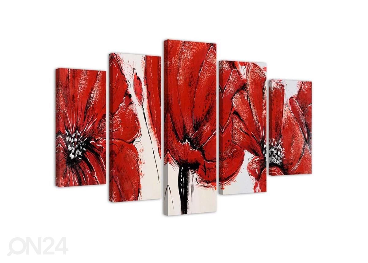 Viieosaline seinapilt Red Flowers 200x100 cm suurendatud