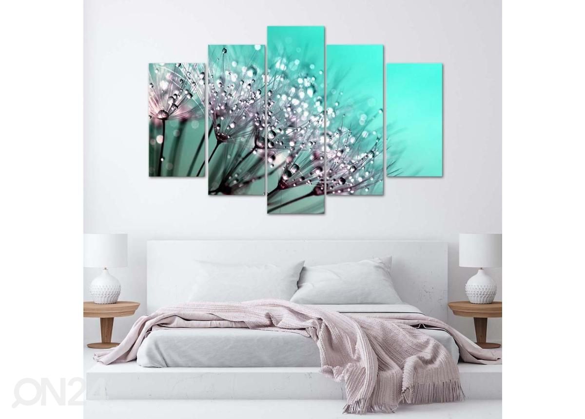 Viieosaline seinapilt Turquoise Dandelions 100x70 cm suurendatud