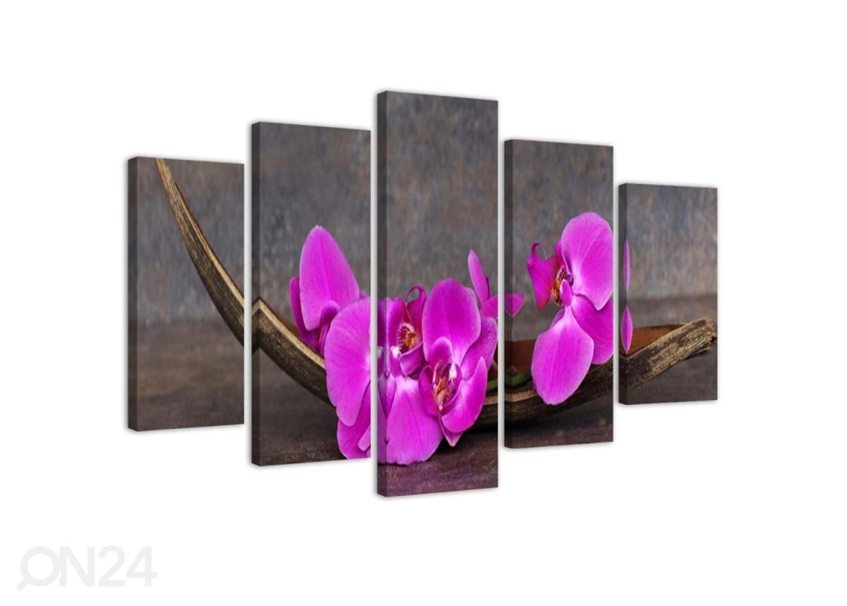 Viieosaline seinapilt Violet Orchids 150x100 cm suurendatud