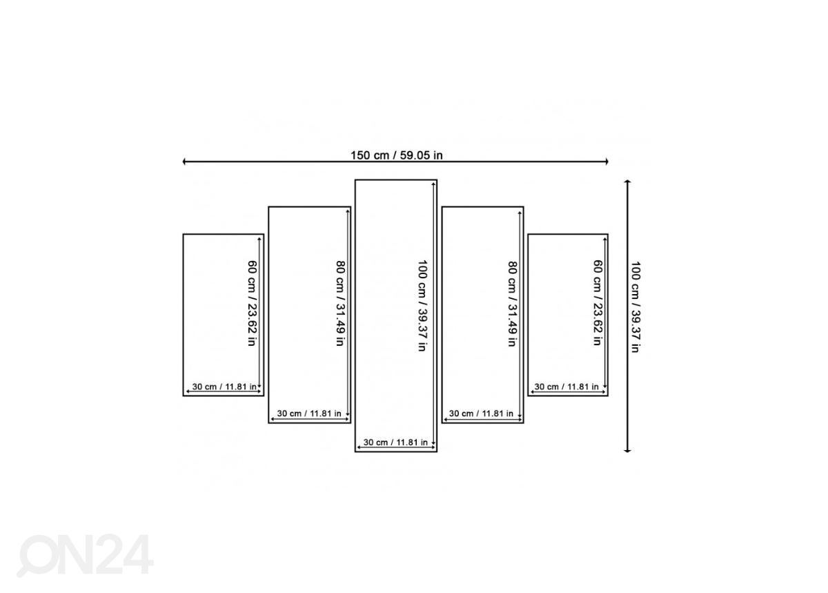 Viieosaline seinapilt Violin 150x100 cm suurendatud mõõdud