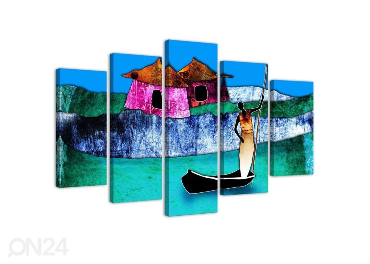 Viieosaline seinapilt Woman in a Boat 150x100 cm suurendatud