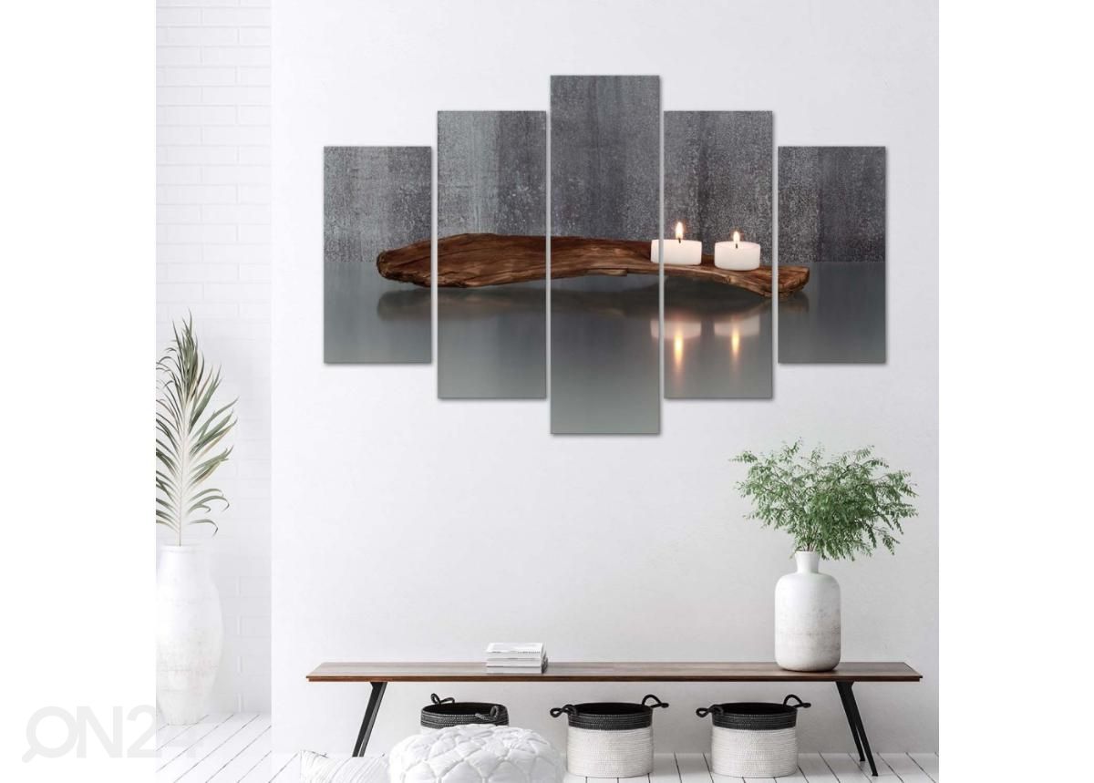 Viieosaline seinapilt Zen composition with candles and wood 150x100 cm suurendatud