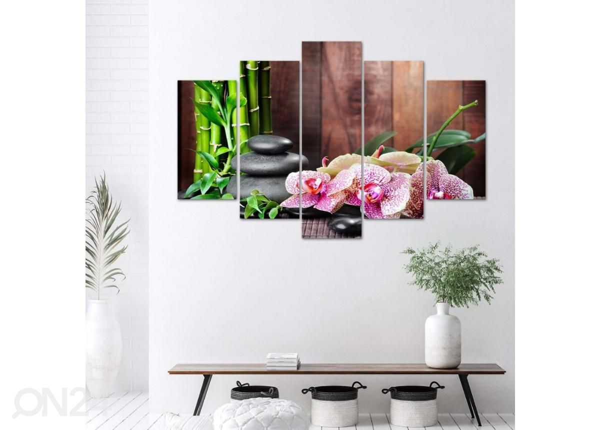 Viieosaline seinapilt Zen composition with orchid and bamboo 150x100 cm suurendatud