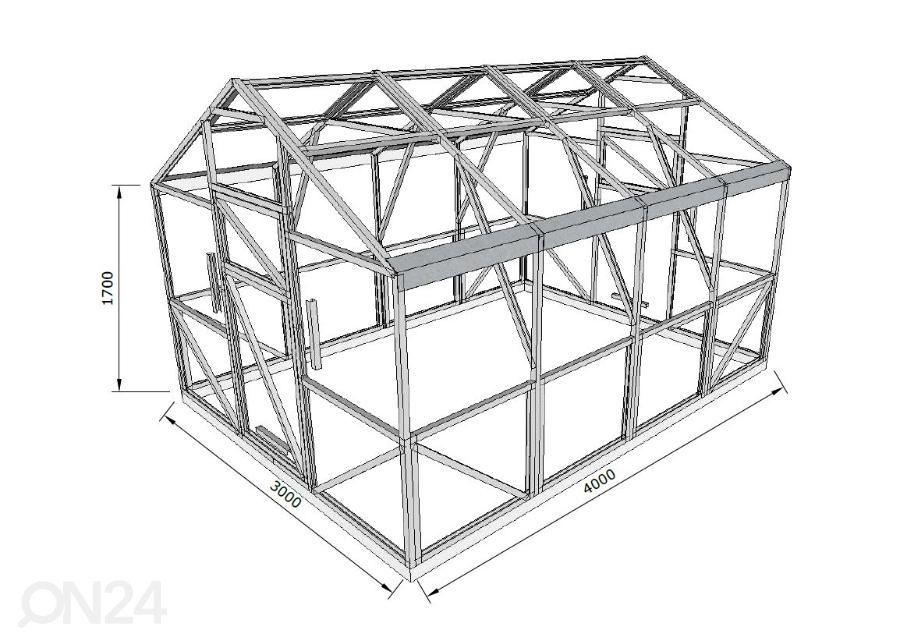 Viilkasvuhoone Klassik, 4 mm, 3x4 m suurendatud mõõdud