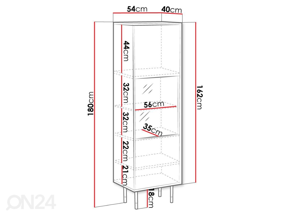 Vitriinkapp Moidela 54 cm suurendatud mõõdud