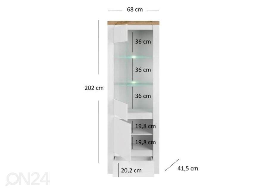 Vitriinkapp Vigo 68 cm suurendatud mõõdud