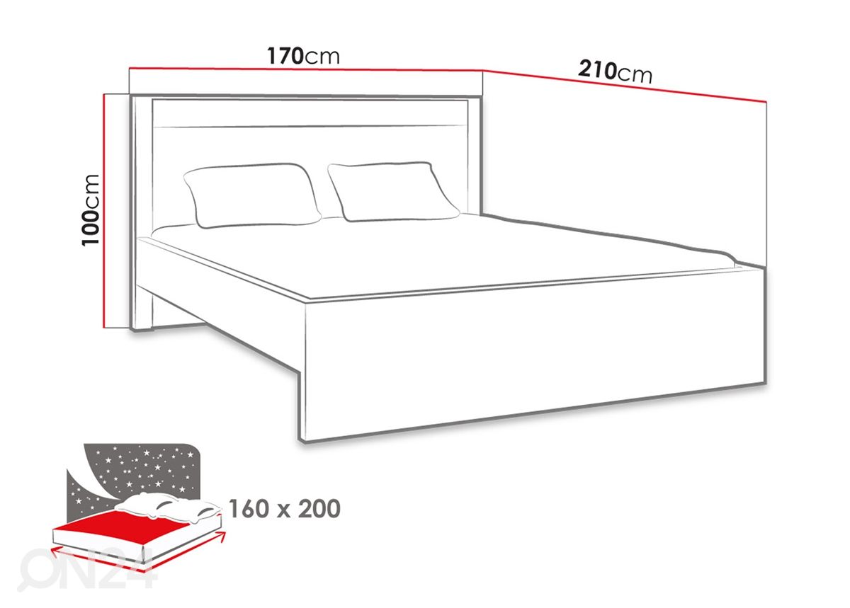 Voodi 160x200 cm suurendatud mõõdud