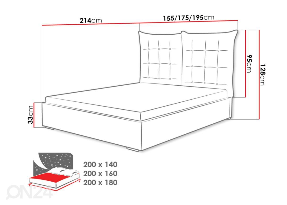 Voodi 180x200 cm suurendatud mõõdud