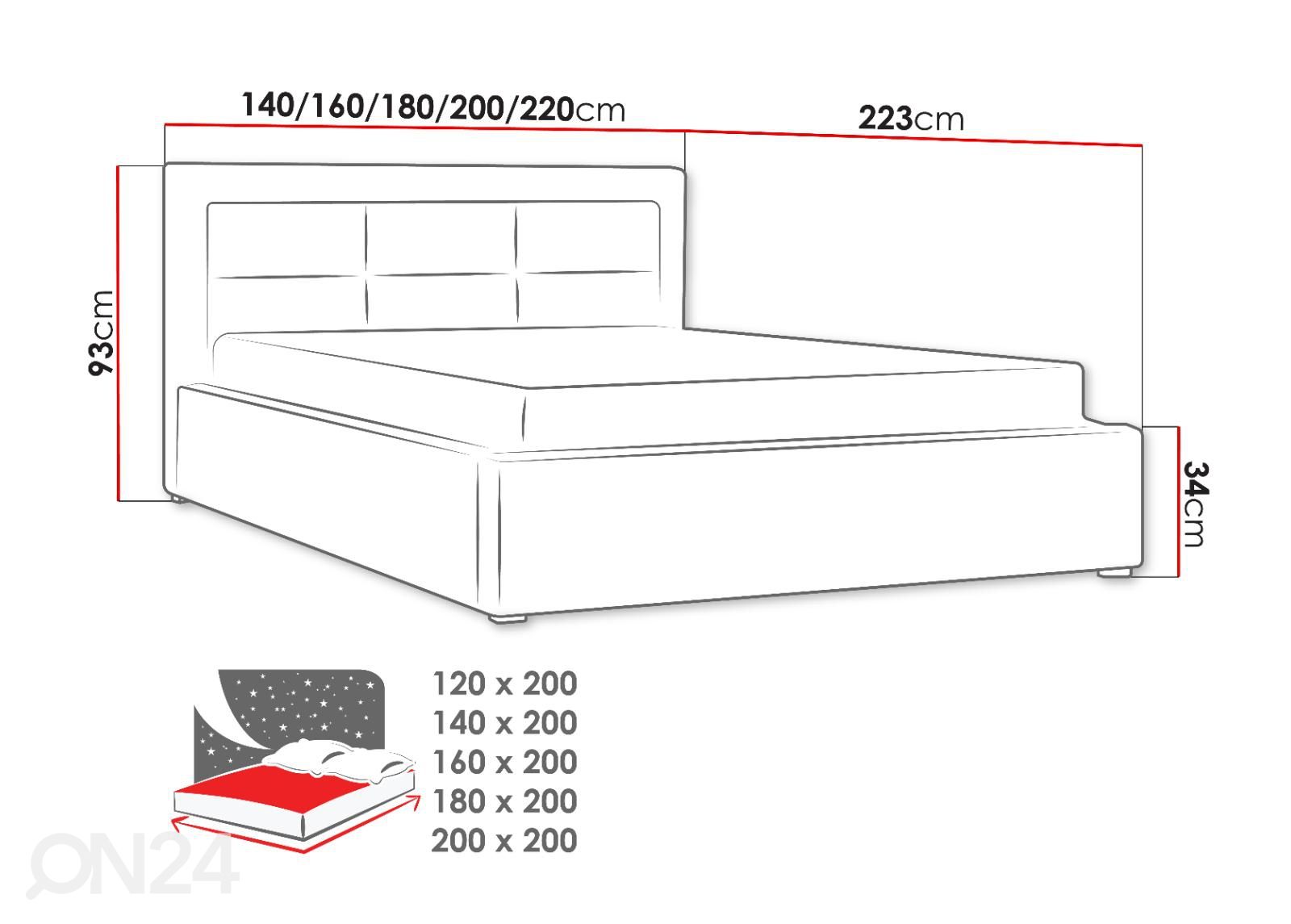 Voodi 200x200 cm suurendatud mõõdud